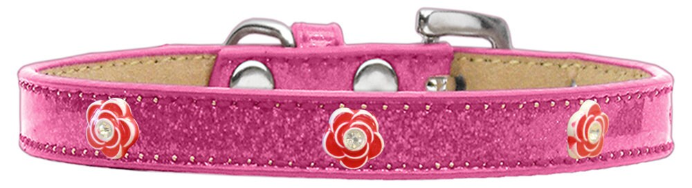 A stylish dog collar featuring a Red Roses design, perfect for pets of all sizes, showcasing vibrant colors and secure widgets.