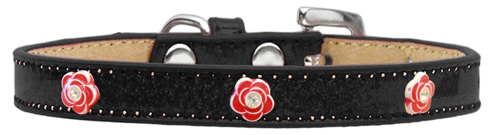 A stylish dog collar featuring a Red Roses design, perfect for pets of all sizes, showcasing vibrant colors and secure widgets.