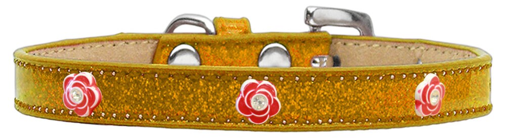 A stylish dog collar featuring a Red Roses design, perfect for pets of all sizes, showcasing vibrant colors and secure widgets.