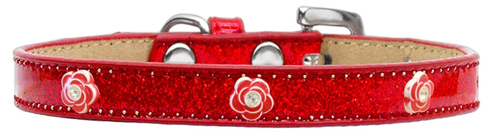 A stylish dog collar featuring a Red Roses design, perfect for pets of all sizes, showcasing vibrant colors and secure widgets.