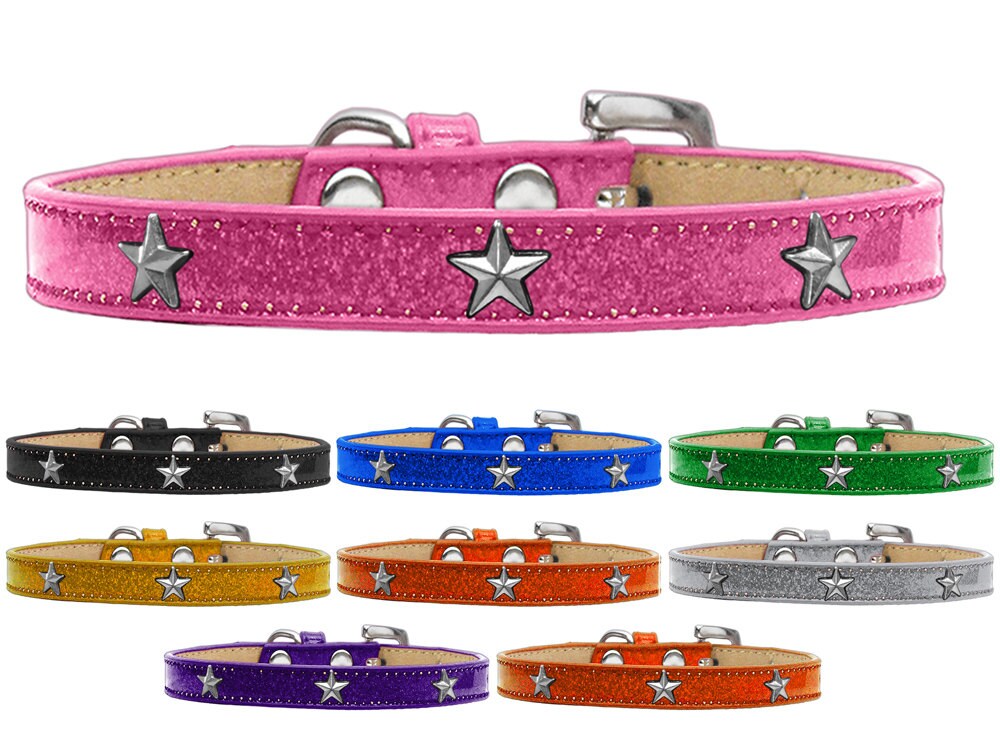 Stylish dog collar featuring ice cream widgets in silver star design, perfect for pets.