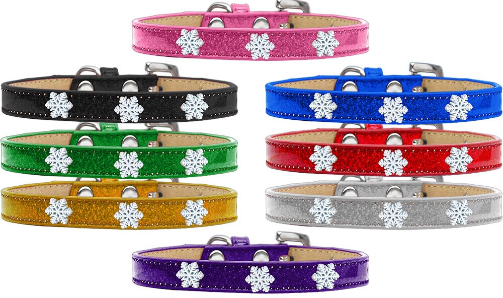 Dog wearing a stylish ice cream collar with snowflakes design, showcasing colorful widgets and a comfortable fit.