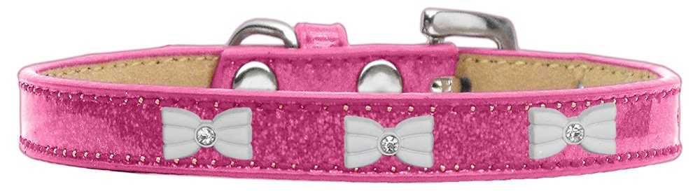 A stylish white bow dog collar featuring colorful ice cream widgets, perfect for pets.