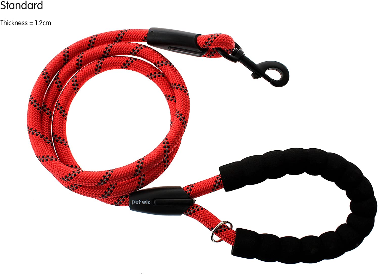 A durable dog rope lead featuring reflective stitching and a comfortable padded handle, ideal for safe nighttime walks.