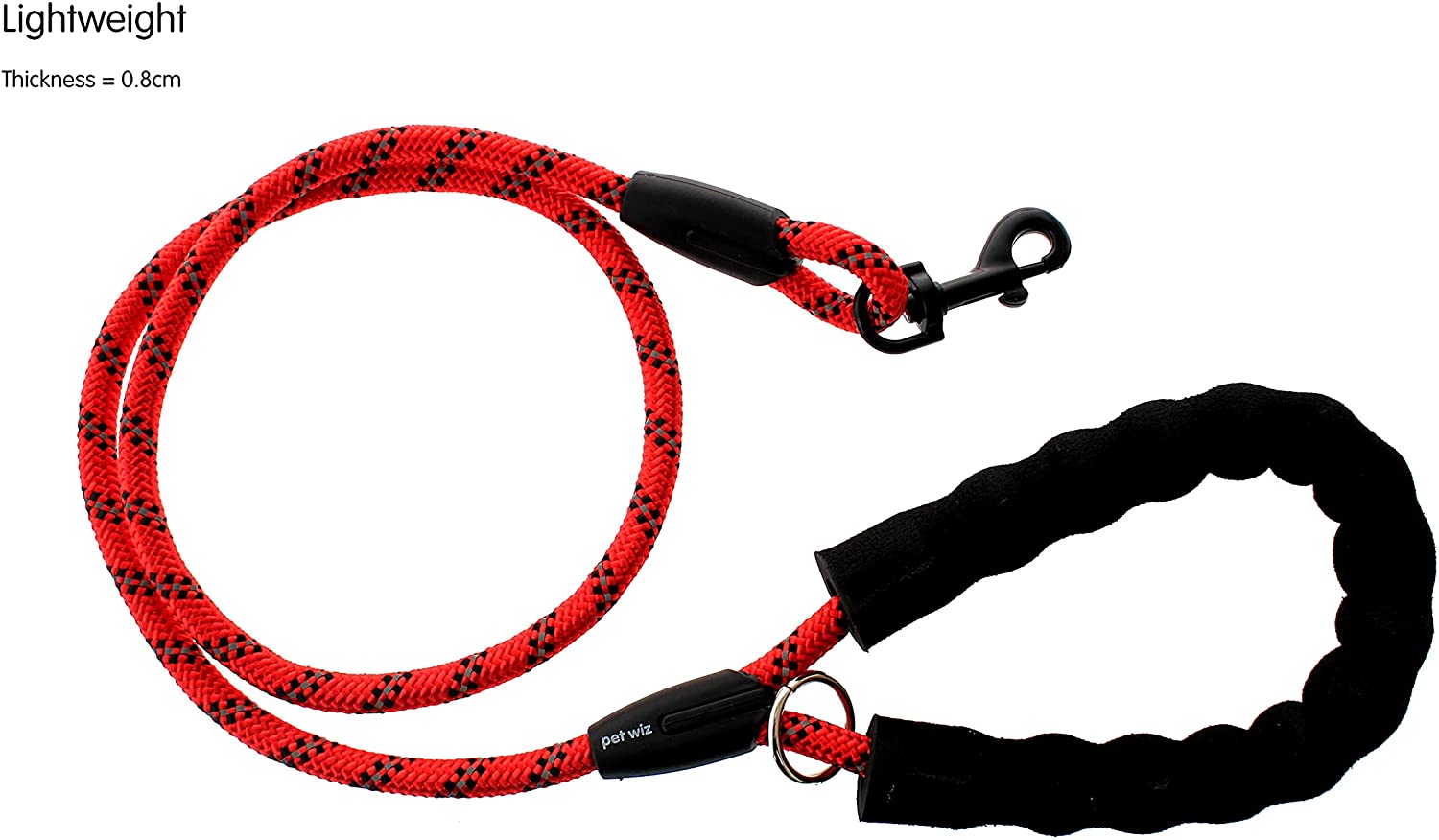 A durable dog rope lead featuring reflective stitching and a comfortable padded handle, ideal for safe nighttime walks.
