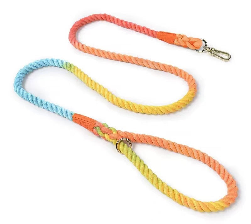 Vintage Dog Rope Leash made from hand woven cotton with brass hardware, showcasing its durability and stylish design.