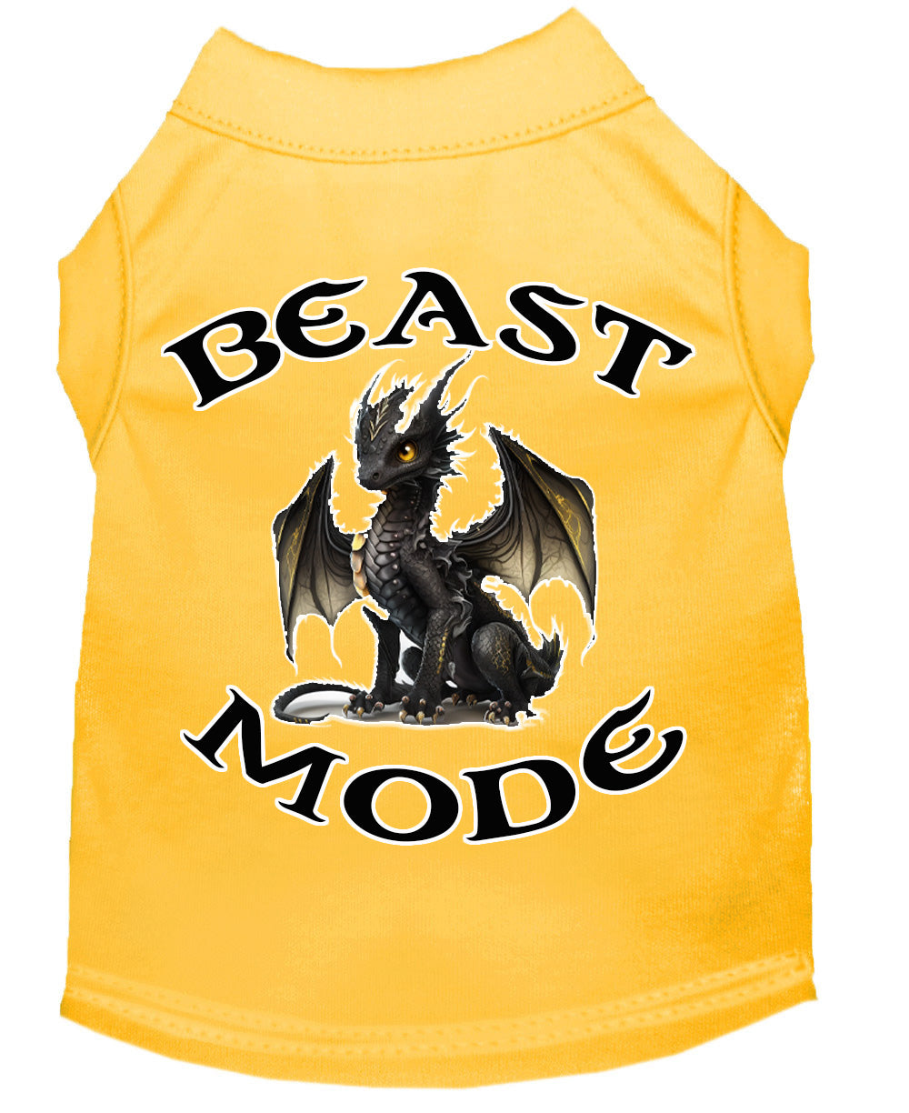 A soft and durable dog shirt featuring a vibrant 'Beast Mode Dragon' print, designed for pets weighing 20-115 pounds.