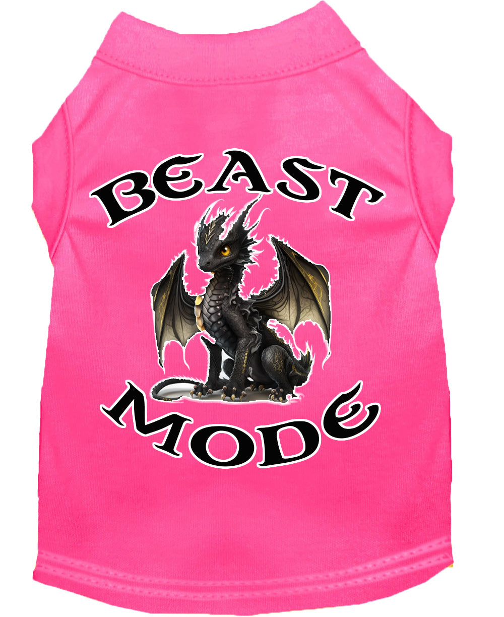 A soft and durable dog shirt featuring a vibrant 'Beast Mode Dragon' print, designed for pets weighing 20-115 pounds.