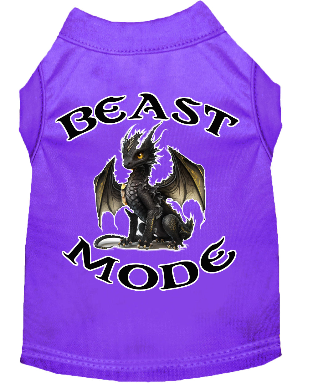 A soft and durable dog shirt featuring a vibrant 'Beast Mode Dragon' print, designed for pets weighing 20-115 pounds.