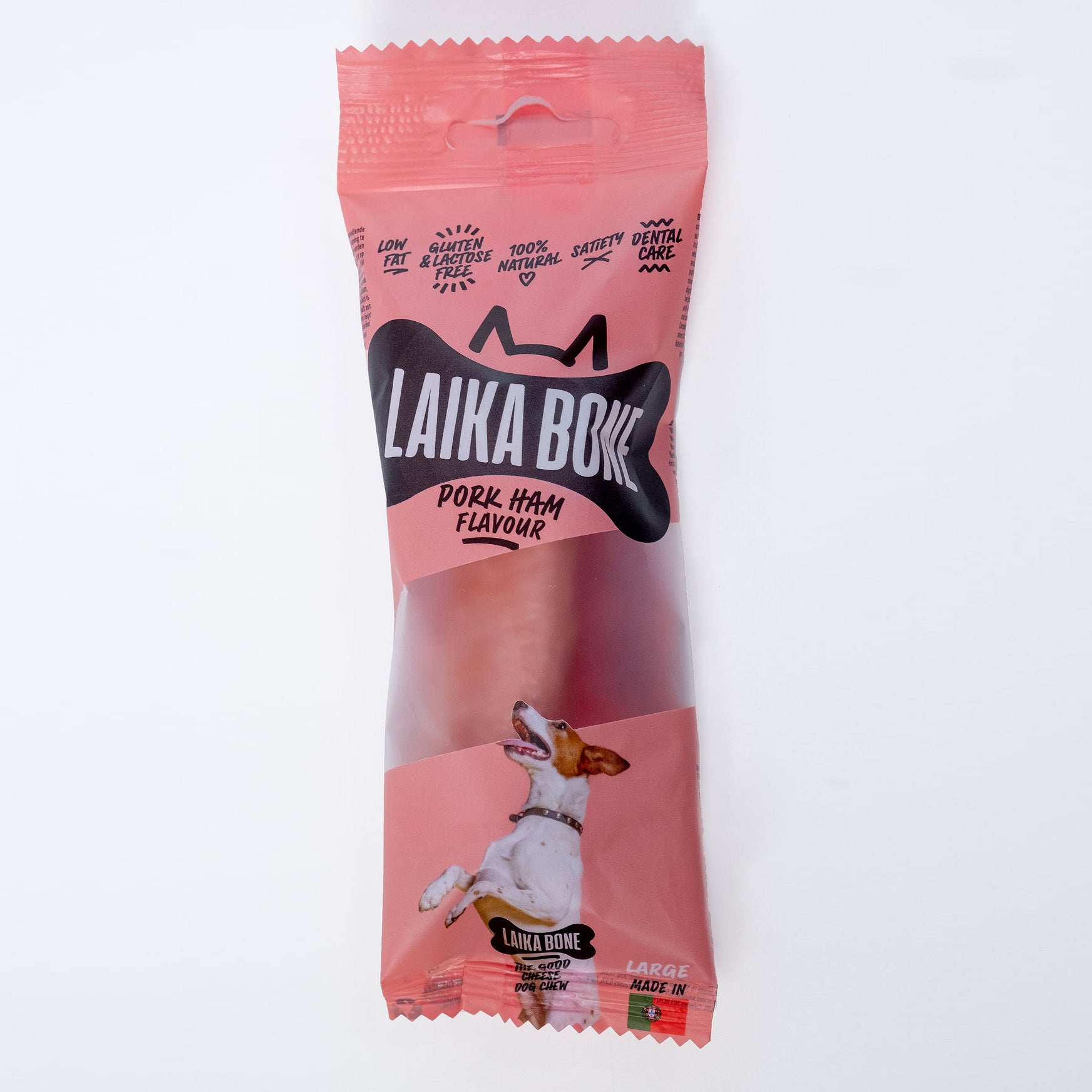 A box of Dog Treats Cheese & Ham/Bacon Chew, featuring natural ingredients and a delicious flavor for dogs.