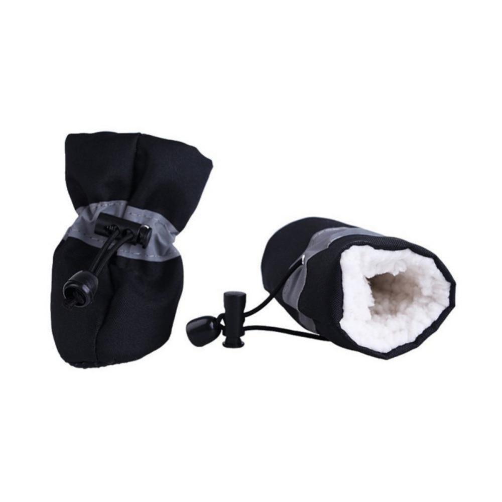 Dogs Winter Warm Shoes 4 PCS Set featuring anti-slip soles and reflective strips for safety.