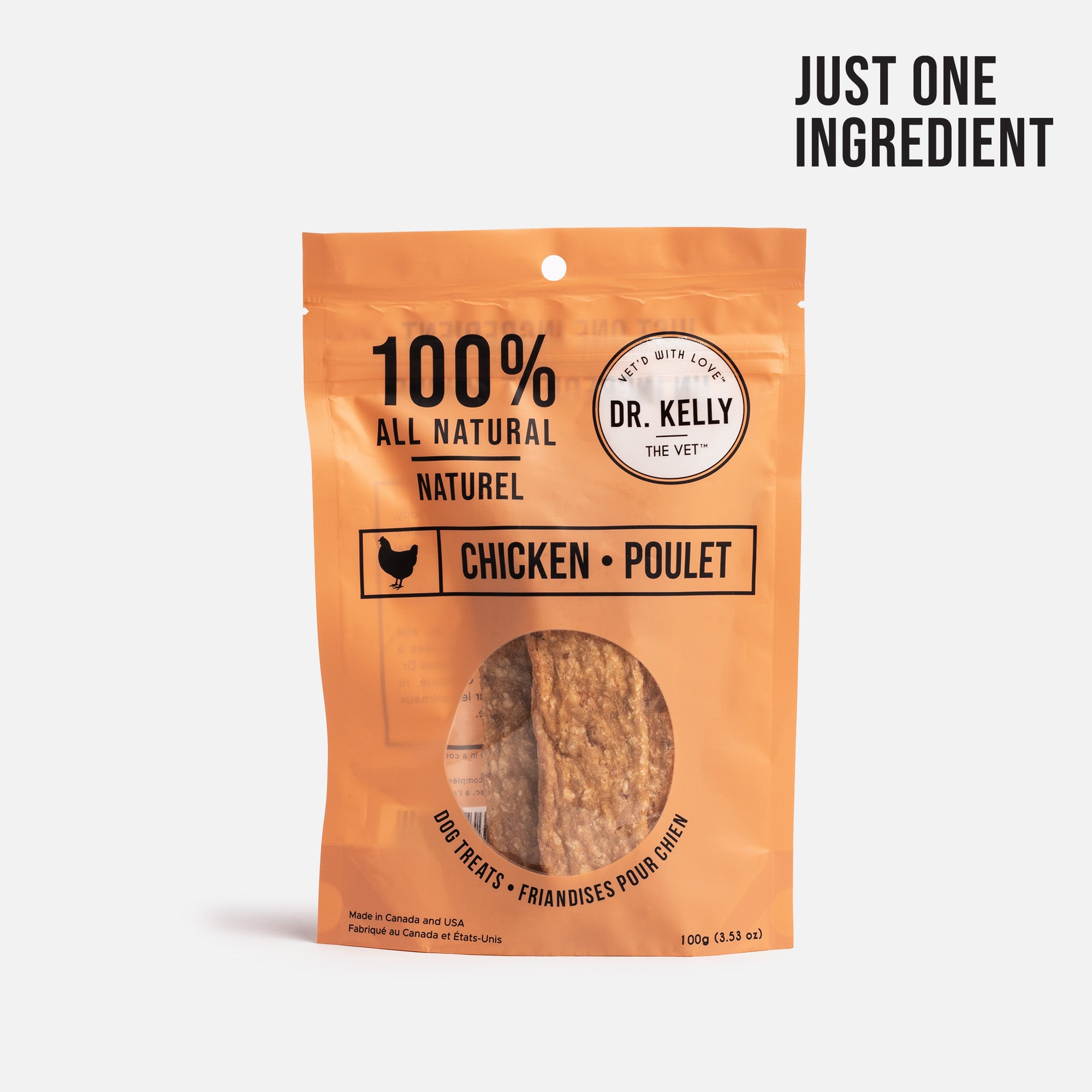 Dr. Kelly The Vet 100% Natural Dog Treats made from pure chicken, ideal for healthy dog snacks.