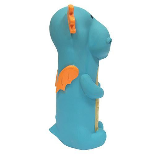 Dragon Cruncher Toys in blue, purple, and pink, showcasing their fun latex design and empty water bottle inside.