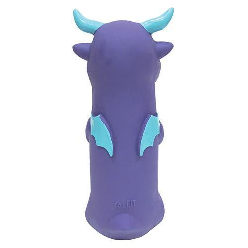 Dragon Cruncher Toys in blue, purple, and pink, showcasing their fun latex design and empty water bottle inside.