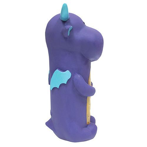 Dragon Cruncher Toys in blue, purple, and pink, featuring a water bottle inside for crunching fun, designed for dogs.