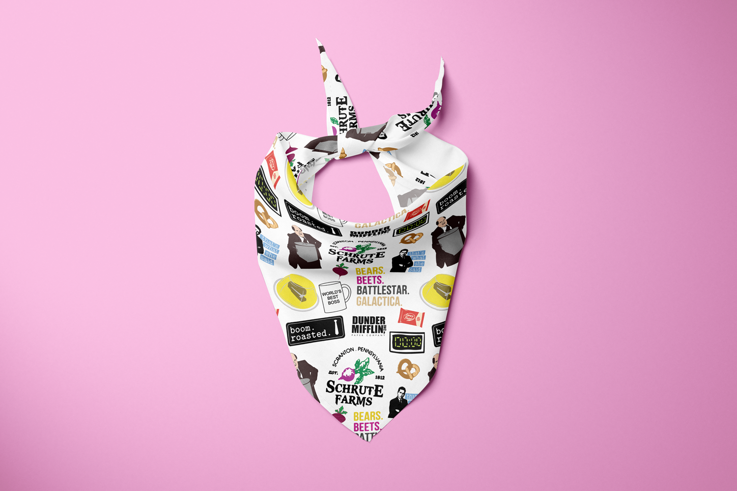 Dunder Mifflin Bandana for dogs, handmade with ultra-soft polyester fabric, featuring a stylish design suitable for small and giant dogs.