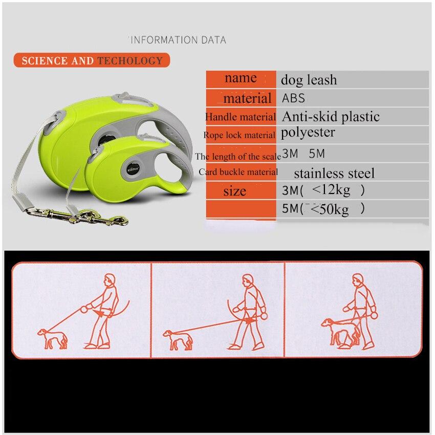 Durable automatic retractable dog leash made of nylon, available in various colors, designed for small to medium dogs.