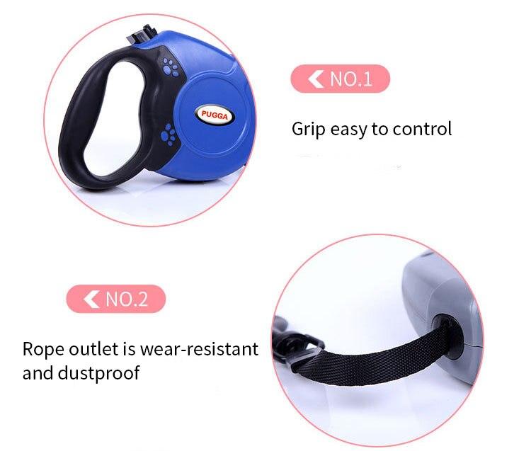 Durable automatic retractable pet dog leash in a solid design, suitable for dogs and cats, showcasing its flexible extending lead feature.