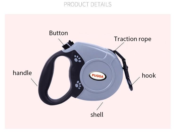 Durable automatic retractable pet dog leash in a solid design, suitable for dogs and cats, showcasing its flexible extending lead feature.