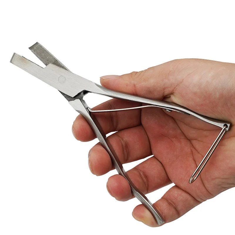 Stainless steel Ear Notcher Plier designed for marking pigs and livestock, featuring ergonomic handles and U/V shape options.