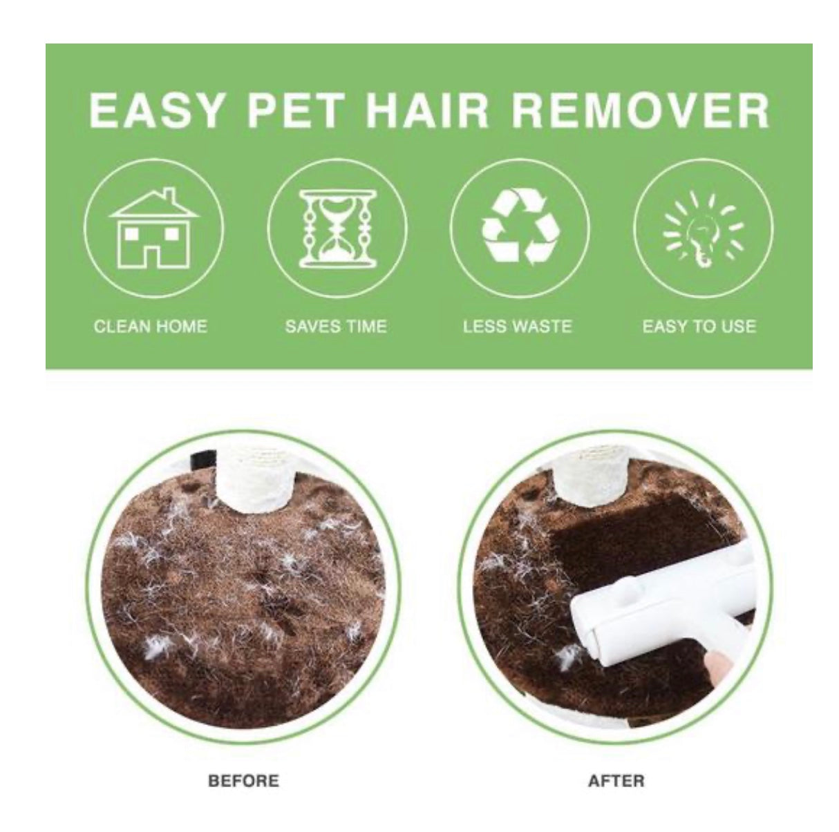 Easy Pet Hair Remover Roller designed for efficient hair removal from various surfaces, featuring a reusable and eco-friendly design.