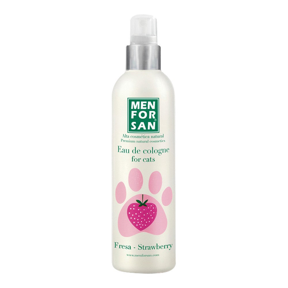 Eau de Cologne Menforsan Cat Strawberry 125 ml in a stylish vaporiser bottle, designed for refreshing your cat with a delightful strawberry scent.
