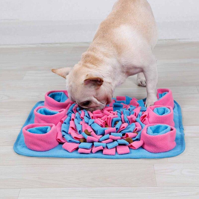 Eco Friendly Pet Dog Snuffle Mat in colorful floral design, made of soft fleece with a non-slip base, perfect for slow feeding and training.