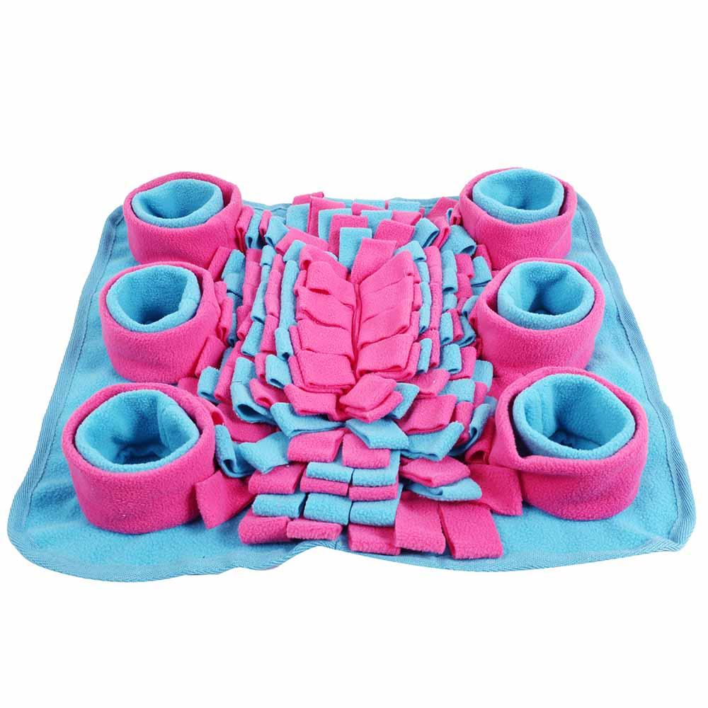 Eco Friendly Pet Dog Snuffle Mat in colorful floral design, made of soft fleece with a non-slip base, perfect for slow feeding and training.