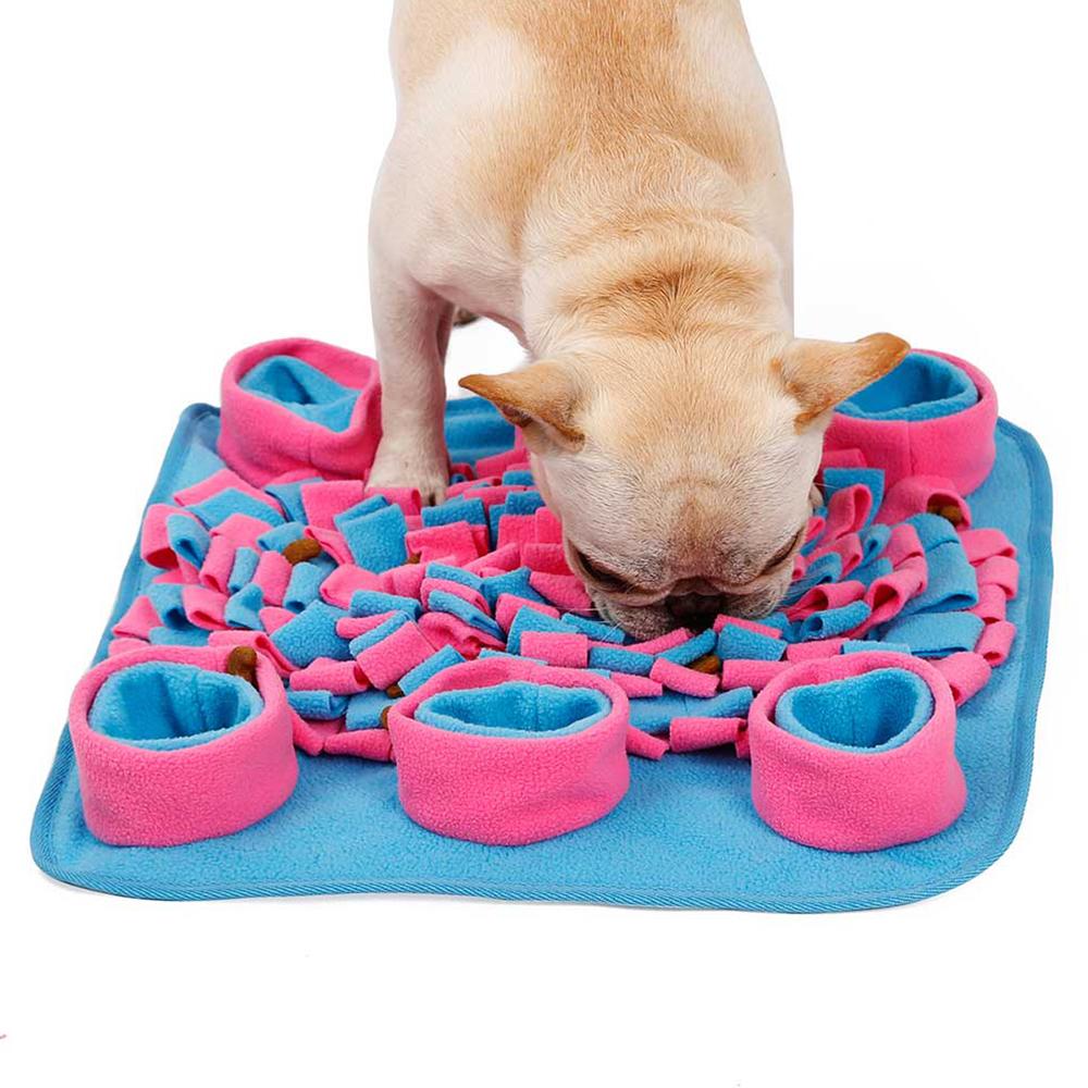 Eco Friendly Pet Dog Snuffle Mat in colorful floral design, made of soft fleece with a non-slip base, perfect for slow feeding and training.