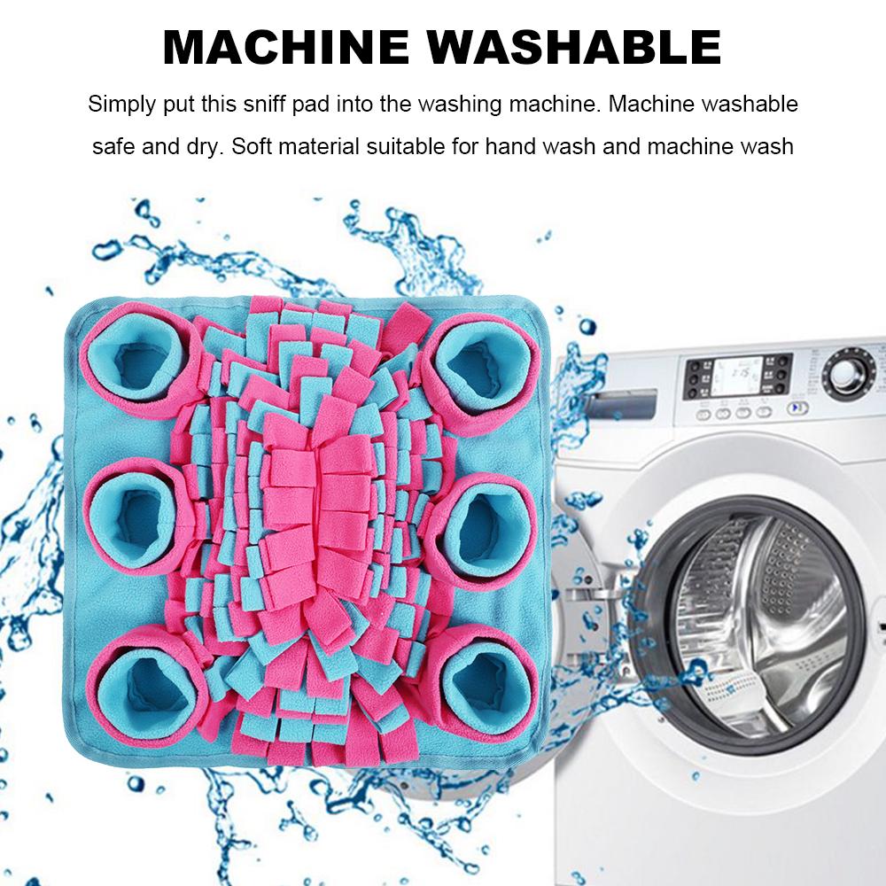 Eco Friendly Pet Dog Snuffle Mat in colorful floral design, made of soft fleece with a non-slip base, perfect for slow feeding and training.