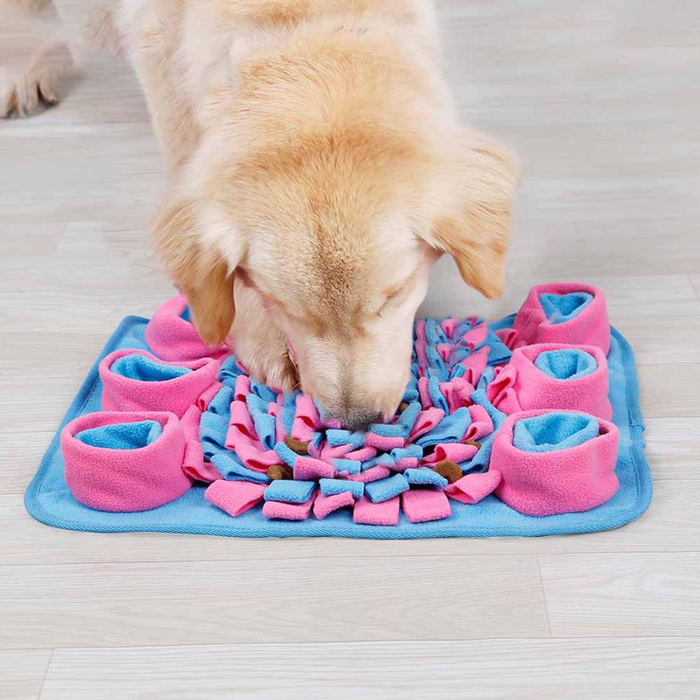 Eco Friendly Pet Dog Snuffle Mat in colorful floral design, made of soft fleece with a non-slip base, perfect for slow feeding and training.