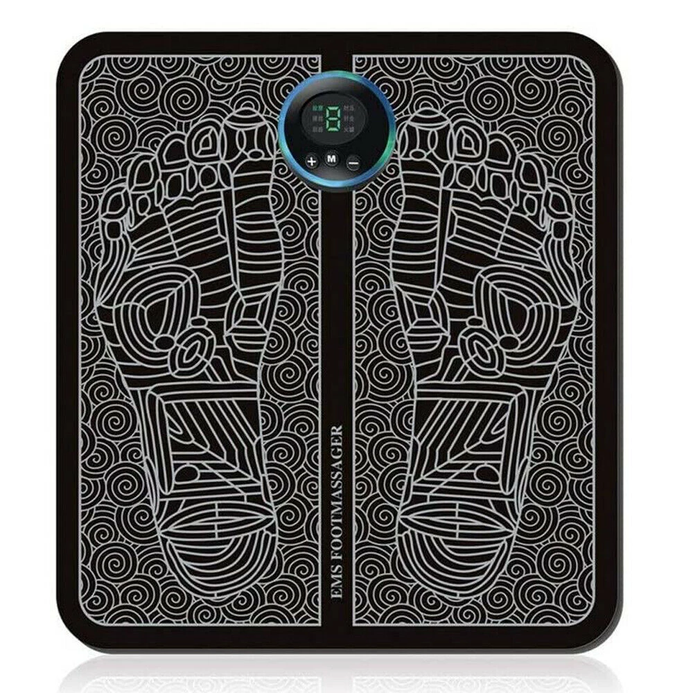 Electric EMS Foot Massager Pad showcasing its sleek design and silicone footrest, ideal for muscle stimulation and relaxation.