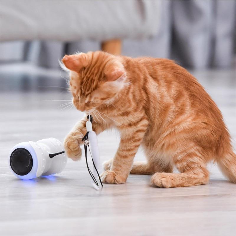 Electric Pet Smart Interactive Cat Toy featuring a luminous remote control car with feather toys and LED lights, designed for cat entertainment.
