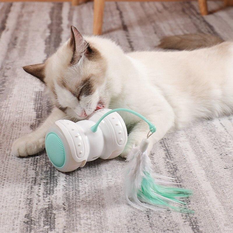 Electric Pet Smart Interactive Cat Toy featuring a luminous remote control car with feather toys and LED lights, designed for cat entertainment.