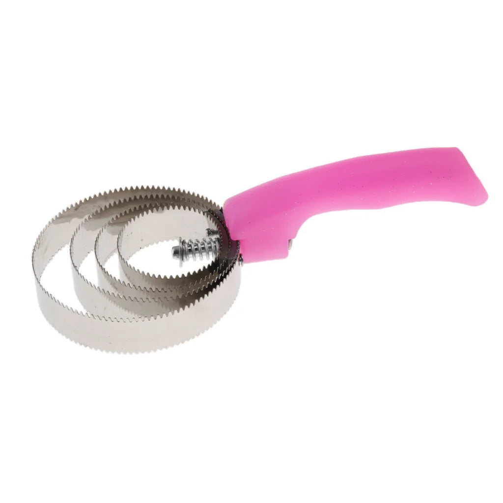 Equestrian Horse Currycomb made of stainless steel with a plastic grip handle, ideal for grooming horses, cats, and dogs.