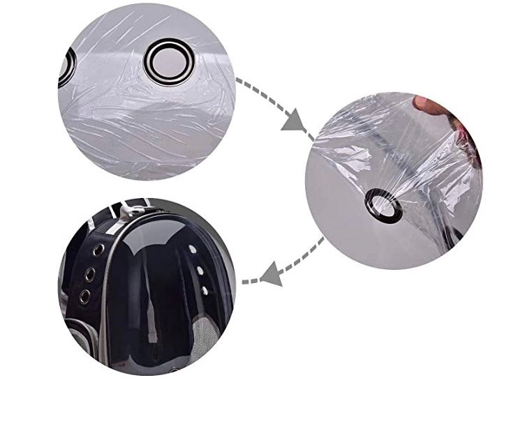 Extend Backpack for Pets featuring transparent design, ventilation holes, and ergonomic shoulder strap for comfortable travel.