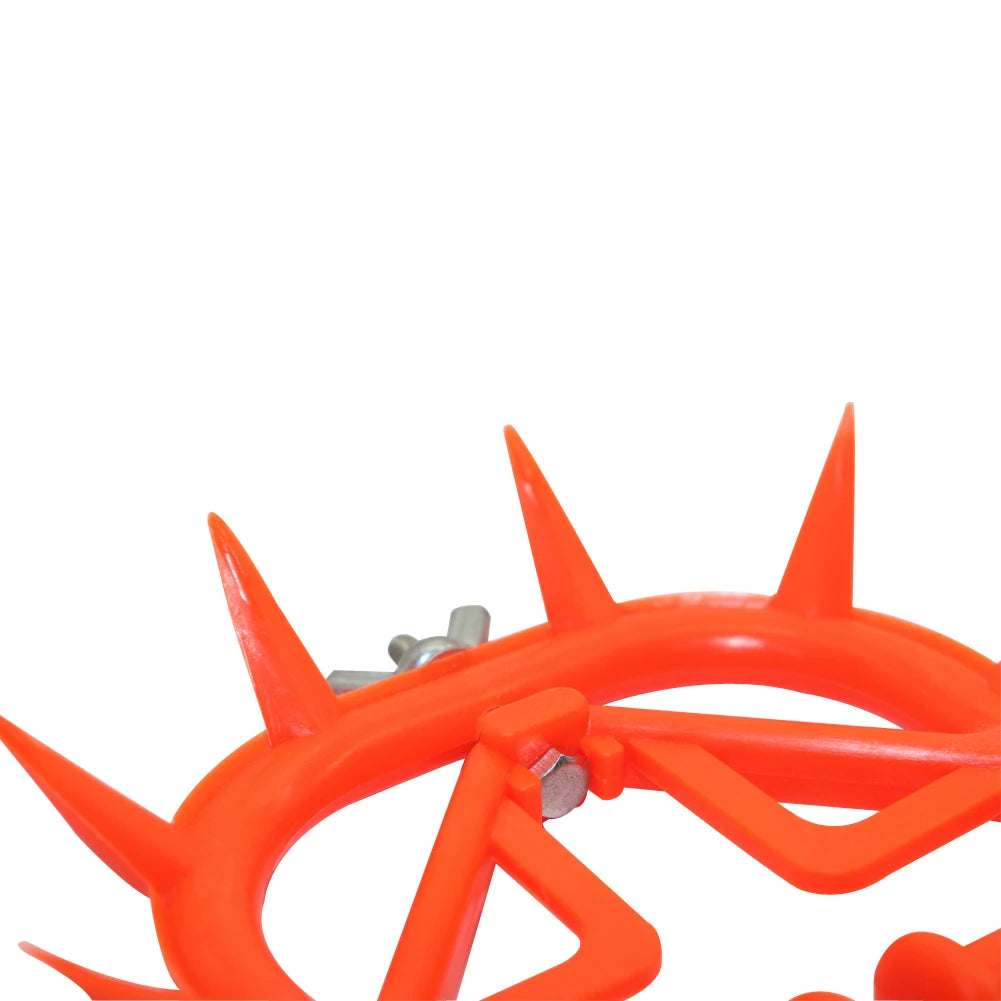 Red plastic calf weaner designed for effective cattle weaning, featuring puncturing thorns for discouraging nursing.