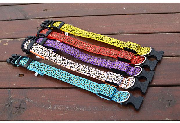 Fashion Leopard Adjustable LED Dog Collar with bright lights and adjustable sizes, showcasing a stylish leopard print design.