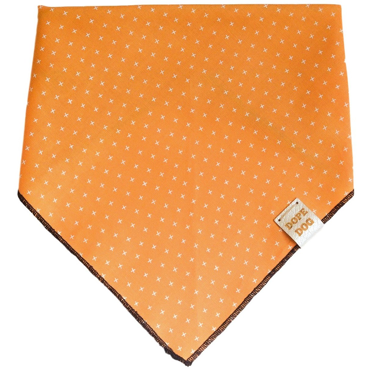 A stylish Feeling Blessed dog bandana made of lightweight cotton fabric, featuring a vegan leather tag, perfect for mini and giant dogs.