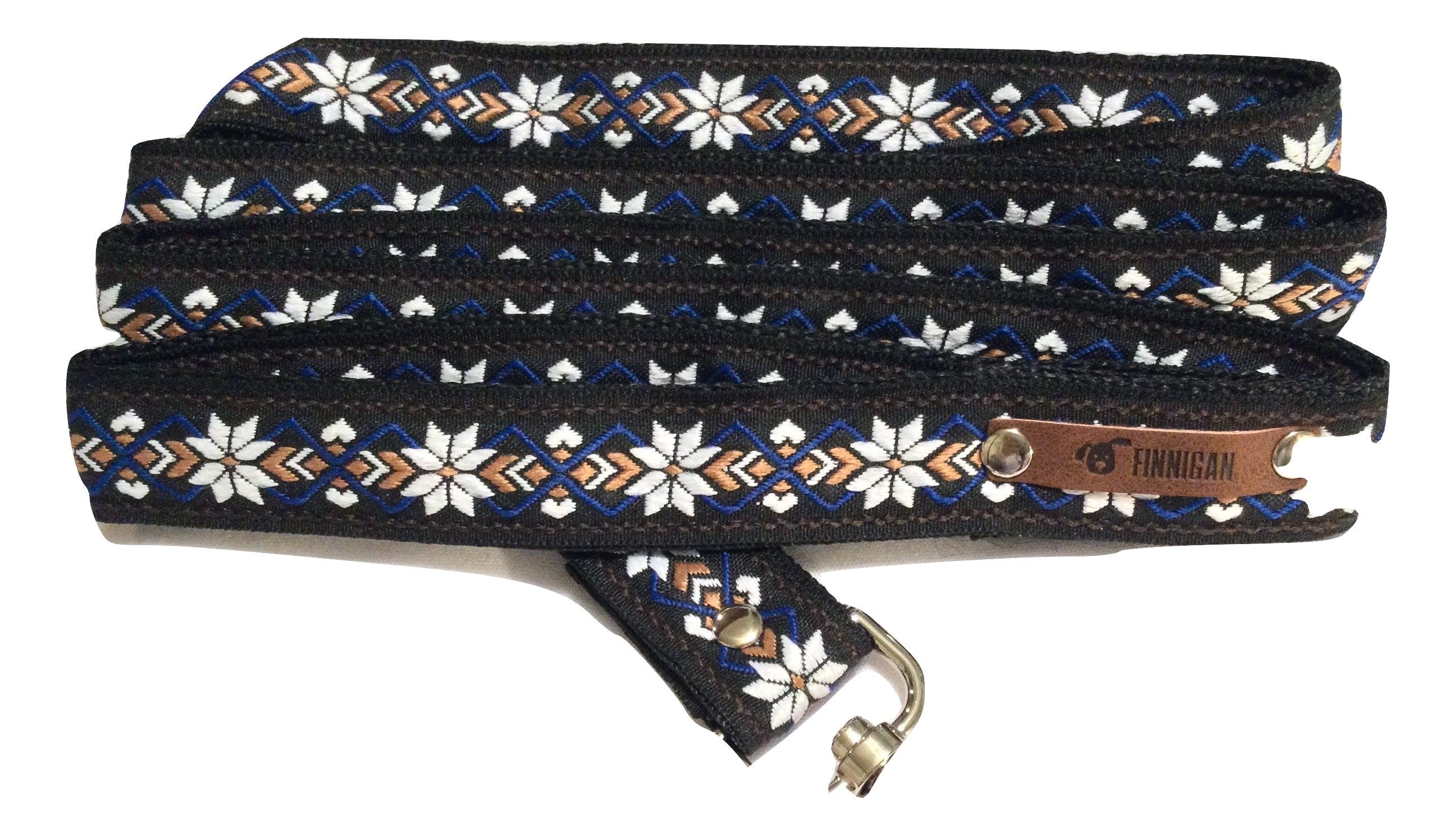 Finnigan Designer 7ft Dog Lead showcasing luxury nylon webbing and strong metal hardware, perfect for stylish dog walks.