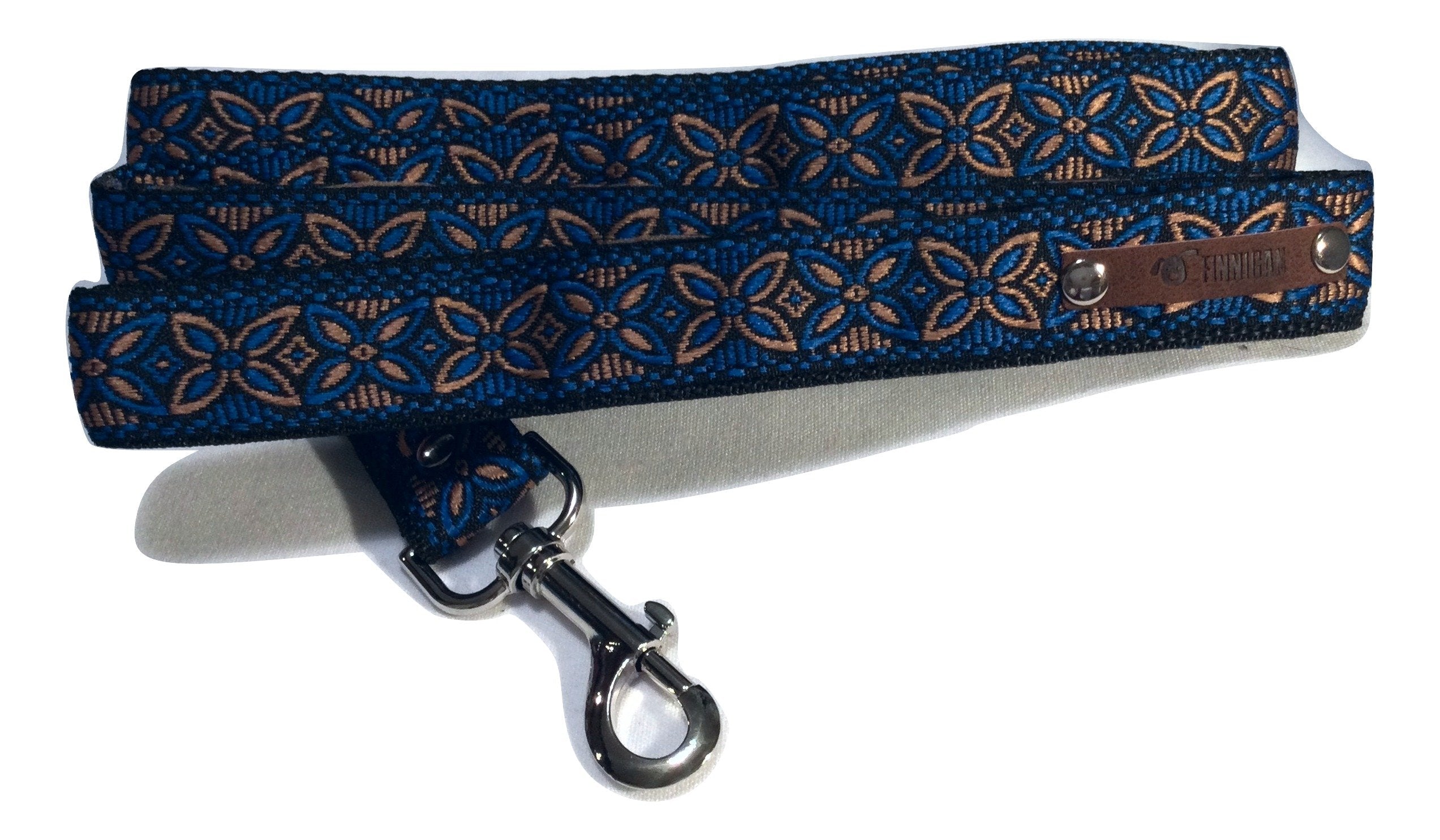 Finnigan Designer 7ft Dog Lead showcasing luxury nylon webbing and strong metal hardware, perfect for stylish dog walks.