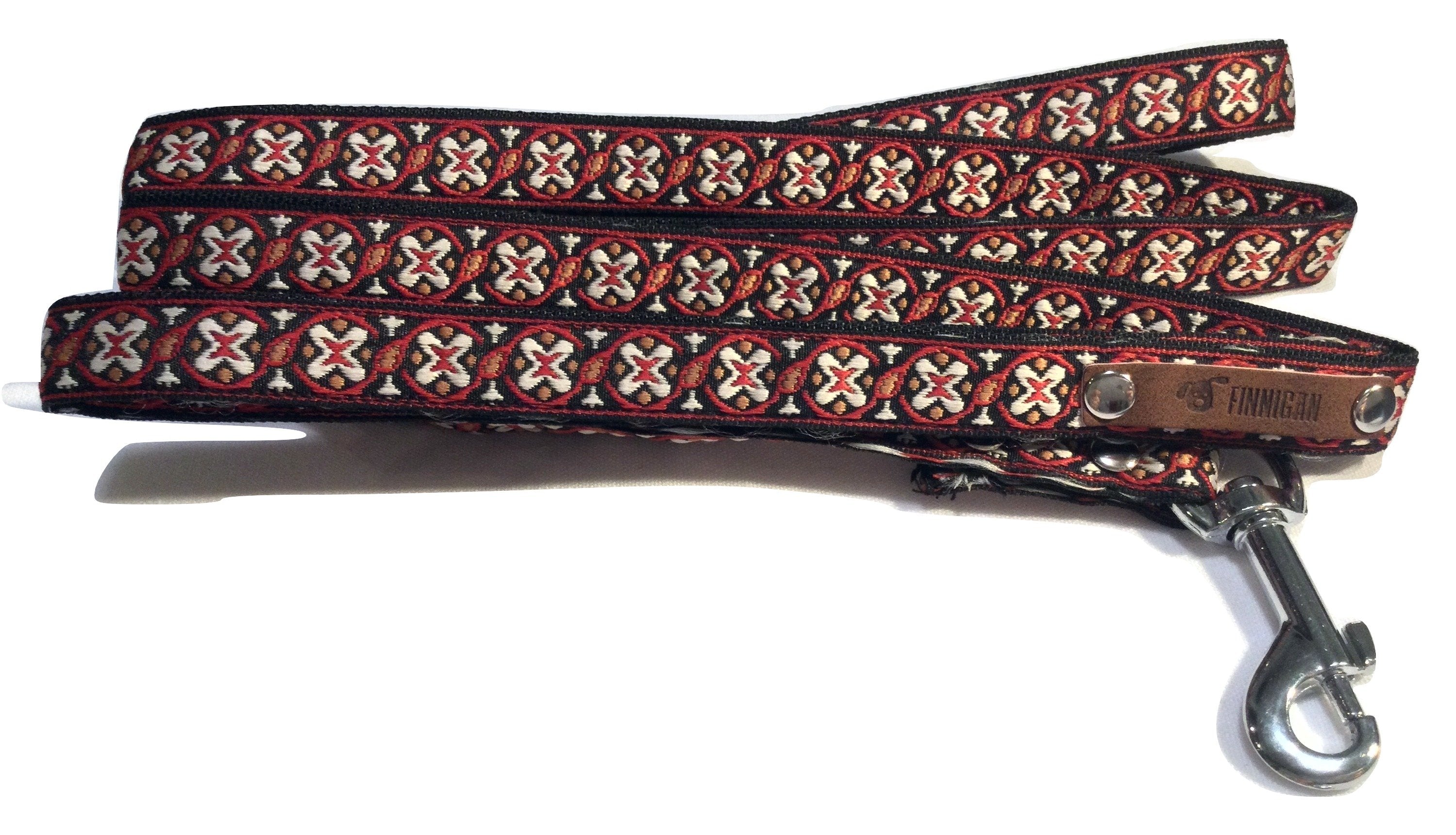 Finnigan Luxury Designer Dog Collar in vibrant fabric with aluminum hardware, showcasing its stylish design and durability.