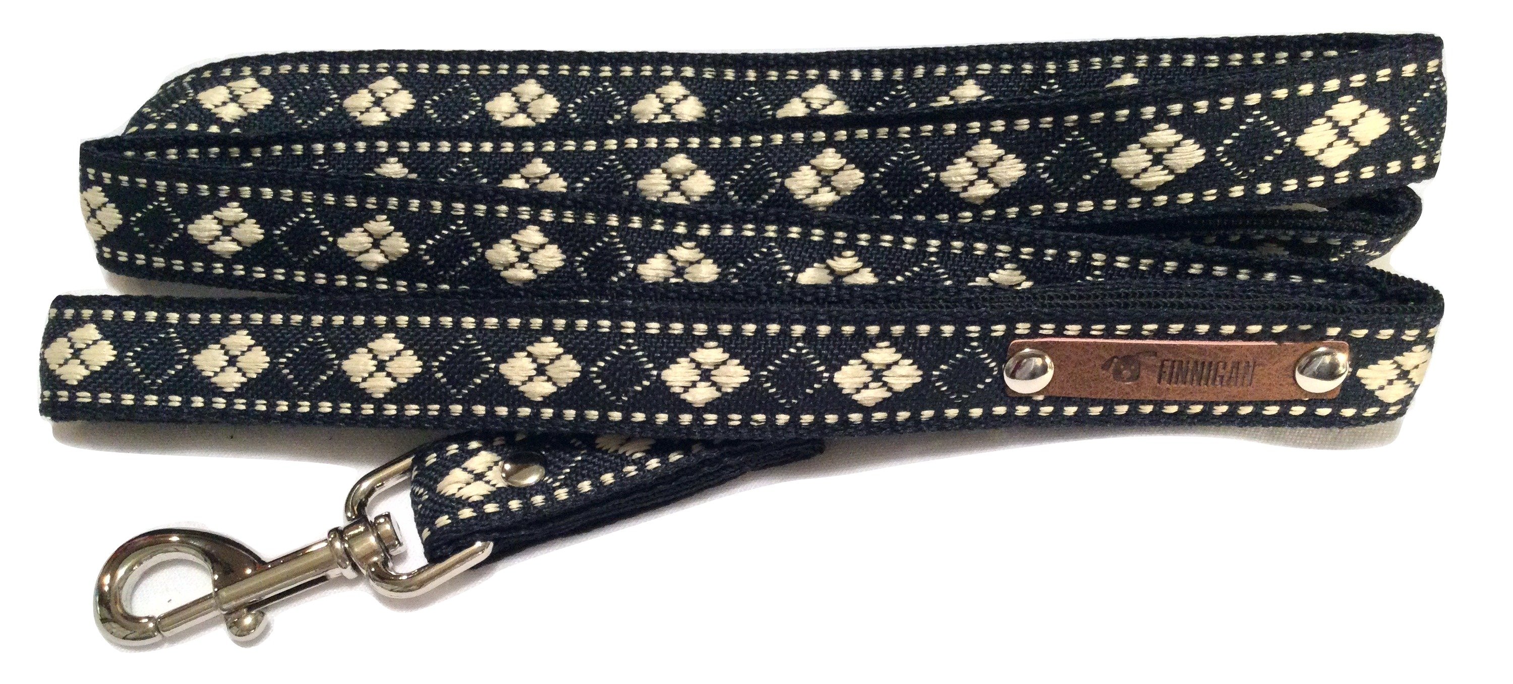 A stylish Finnigan's Personalised Designer Dog Collar featuring vibrant patterns and a custom engraved aluminium buckle, perfect for any dog.