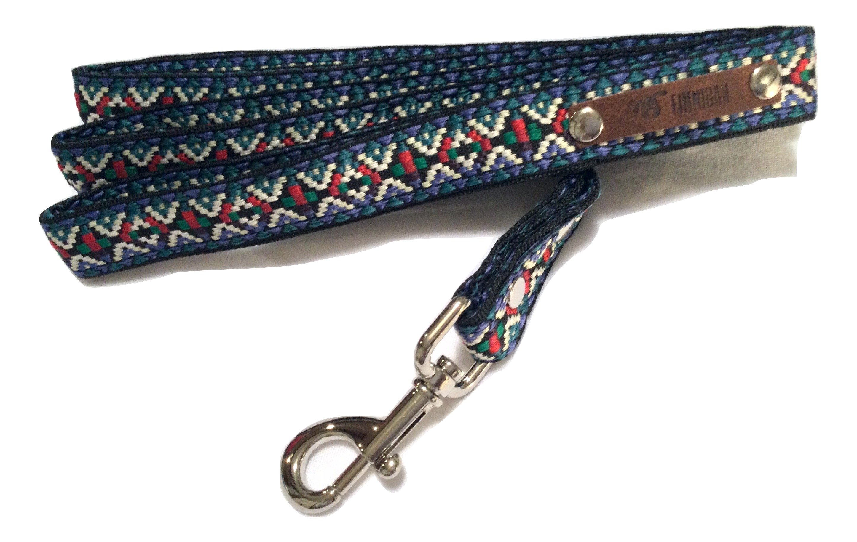 A stylish Finnigan's Personalised Designer Dog Collar featuring vibrant patterns and a custom engraved aluminium buckle, perfect for any dog.