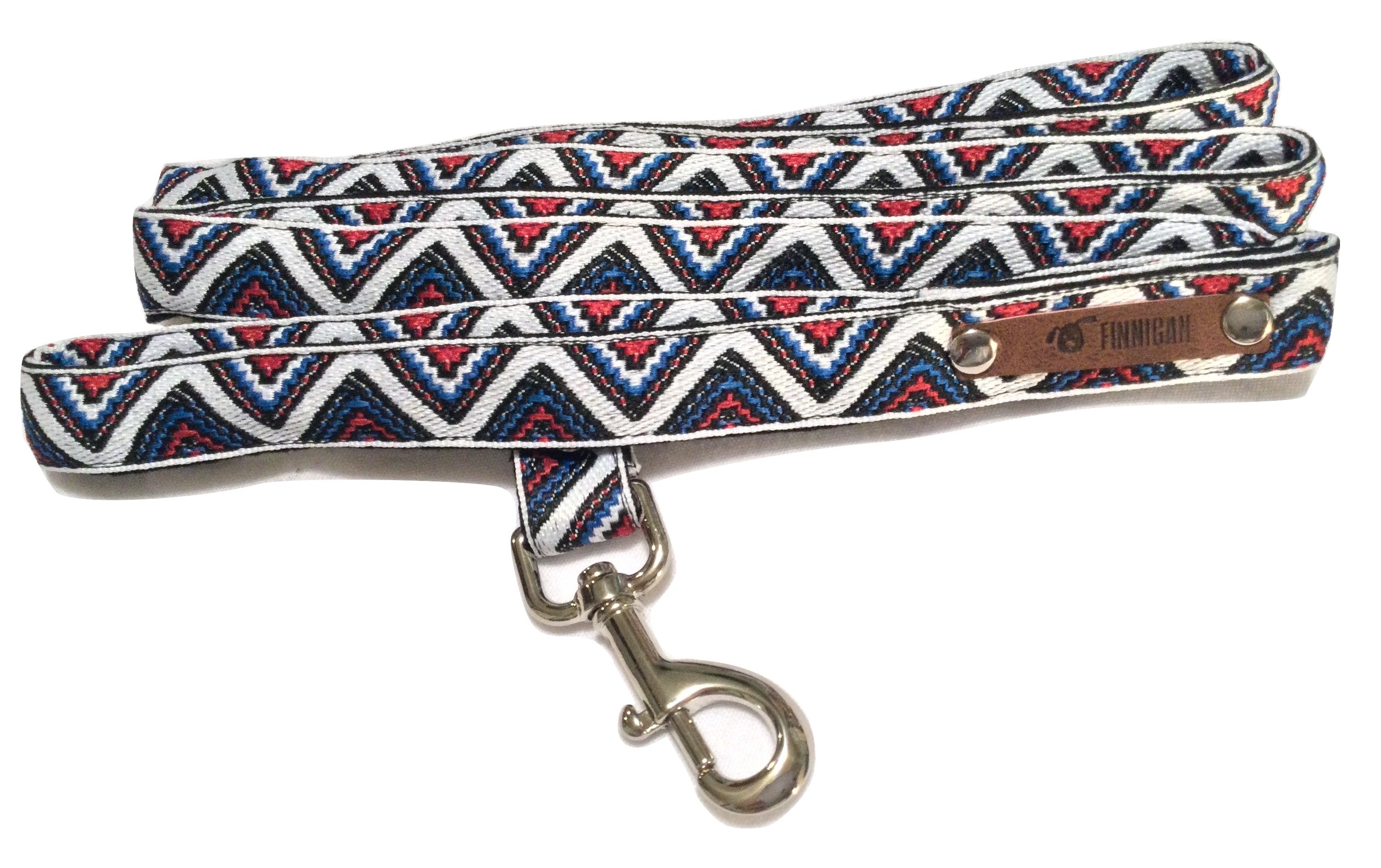 A stylish Finnigan's Personalised Designer Dog Collar featuring vibrant patterns and a custom engraved aluminium buckle, perfect for any dog.