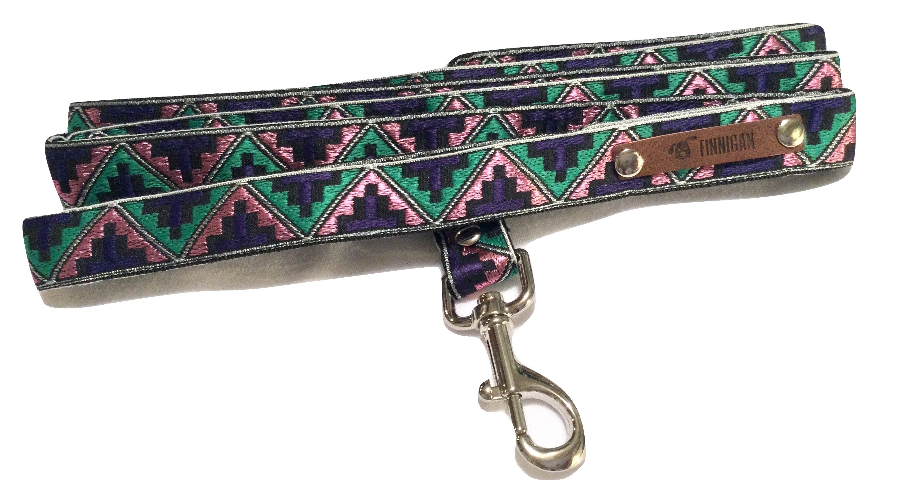 A stylish Finnigan's Personalised Designer Dog Collar featuring vibrant patterns and a custom engraved aluminium buckle, perfect for any dog.