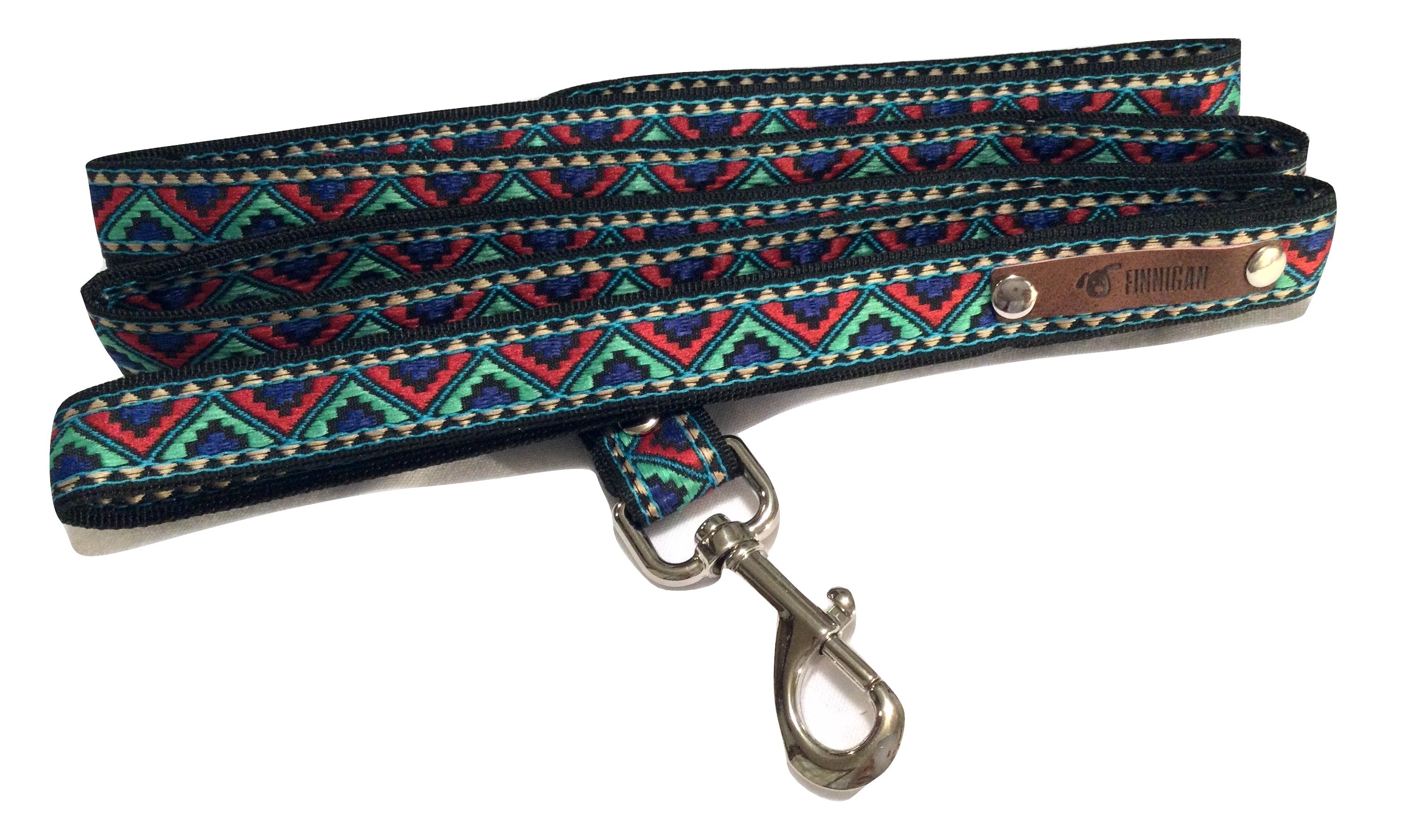 A stylish Finnigan's Personalised Designer Dog Collar featuring vibrant patterns and a custom engraved aluminium buckle, perfect for any dog.