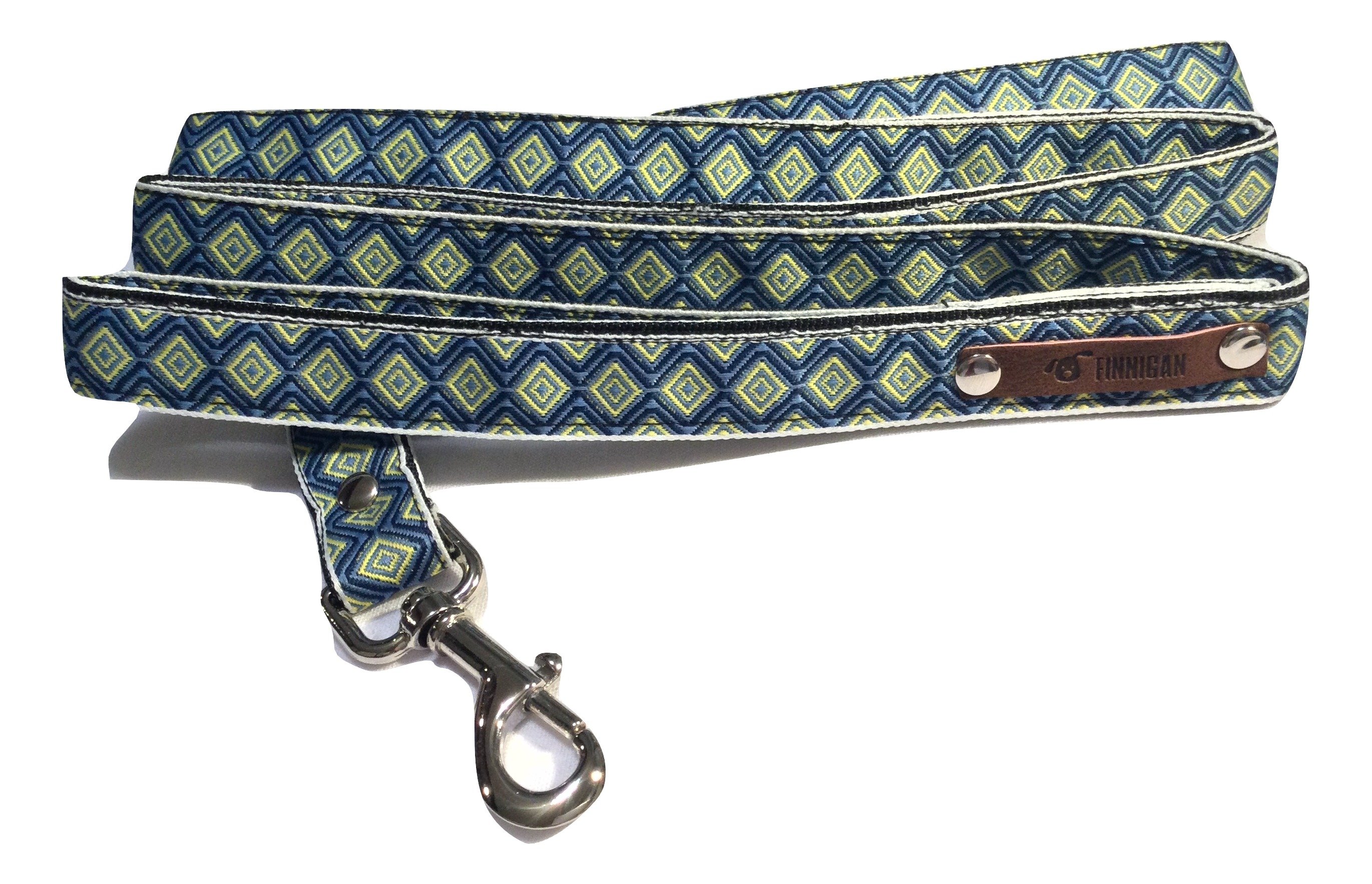 A stylish Finnigan's Personalised Designer Dog Collar featuring vibrant patterns and a custom engraved aluminium buckle, perfect for any dog.