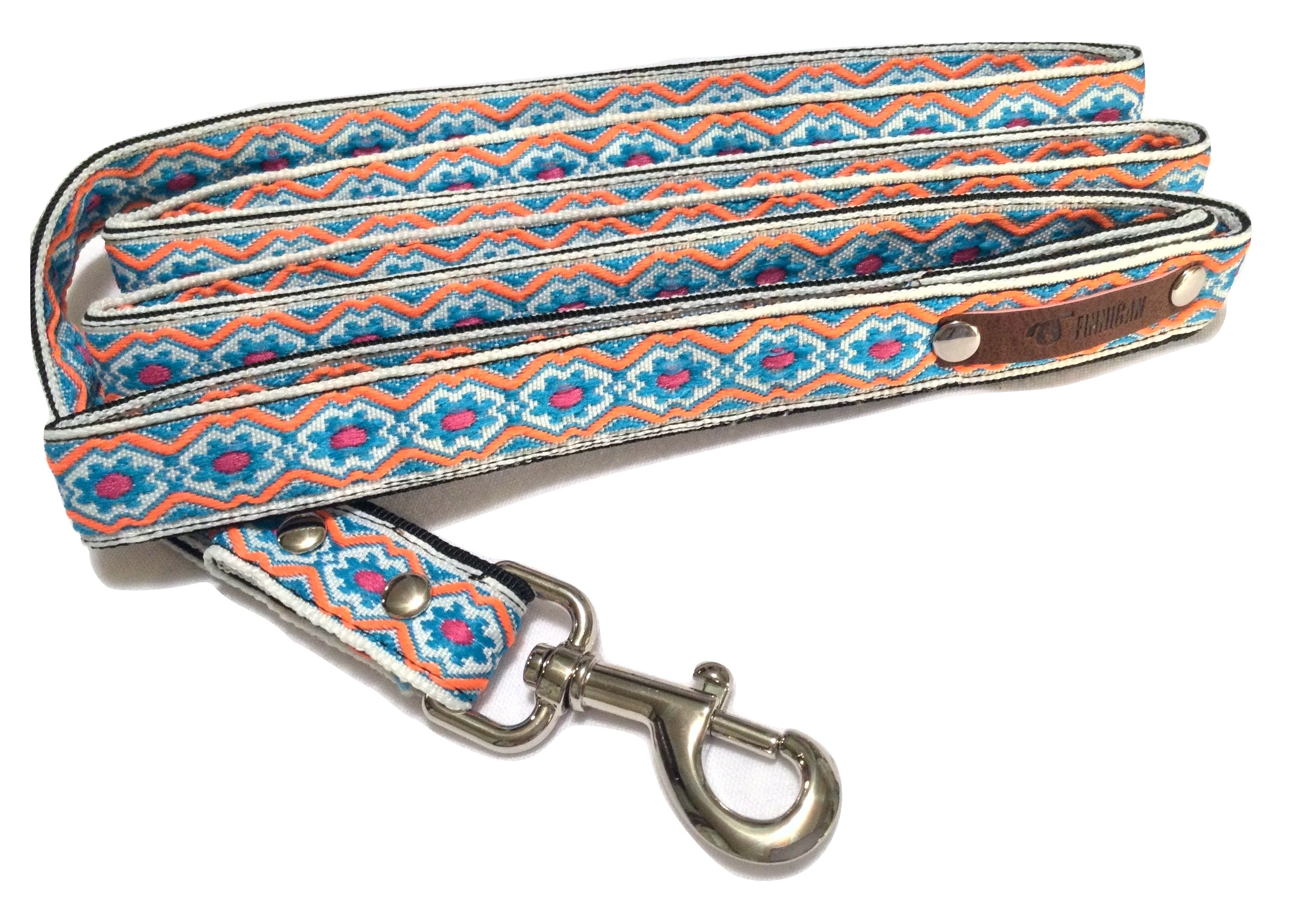 A stylish Finnigan's Personalised Designer Dog Collar featuring vibrant patterns and a custom engraved aluminium buckle, perfect for any dog.