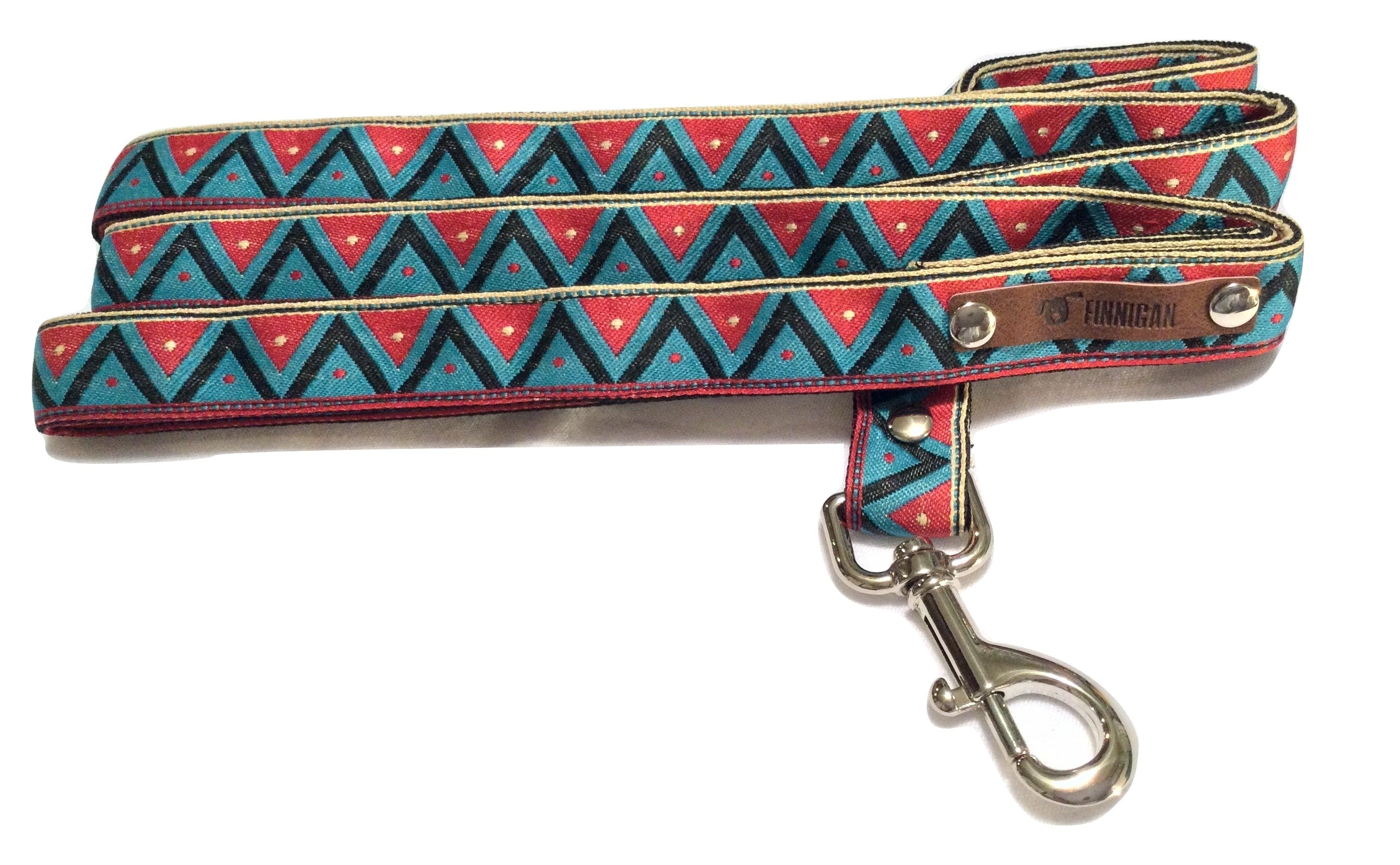 A stylish Finnigan's Personalised Designer Dog Collar featuring vibrant patterns and a custom engraved aluminium buckle, perfect for any dog.